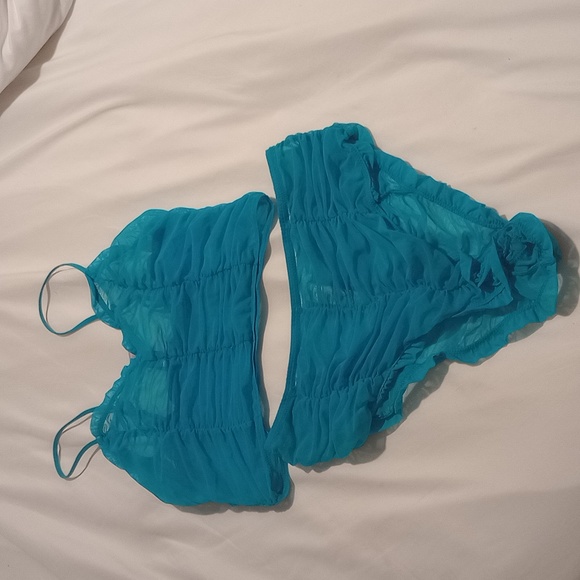 Savage x Fenty blue gathered mesh booty shorts and Cami top size large - Picture 4 of 5